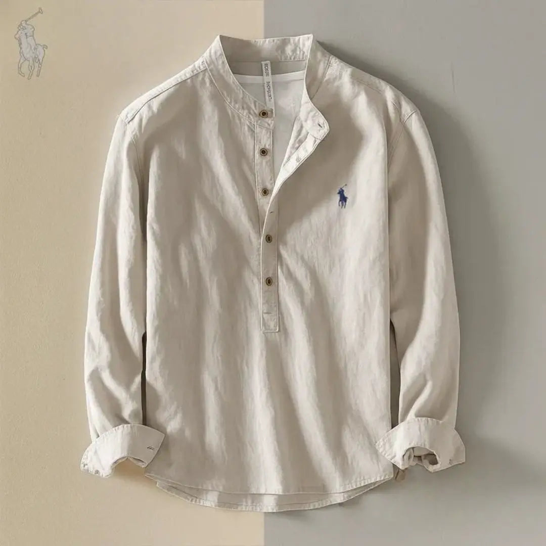 Men’s Cotton & Linen Grandad Collar Shirt