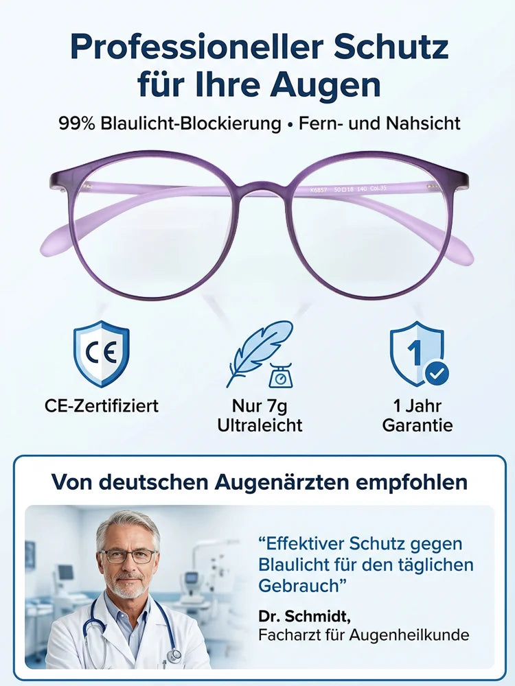 ZOom - Blaulichtfilter-Brille mit Autofokus für Nah- und Fernsicht.