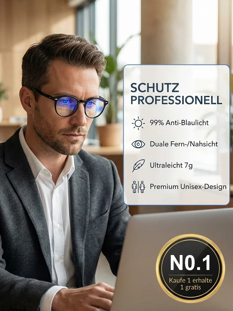 ZOom - Blaulichtfilter-Brille mit Autofokus für Nah- und Fernsicht.
