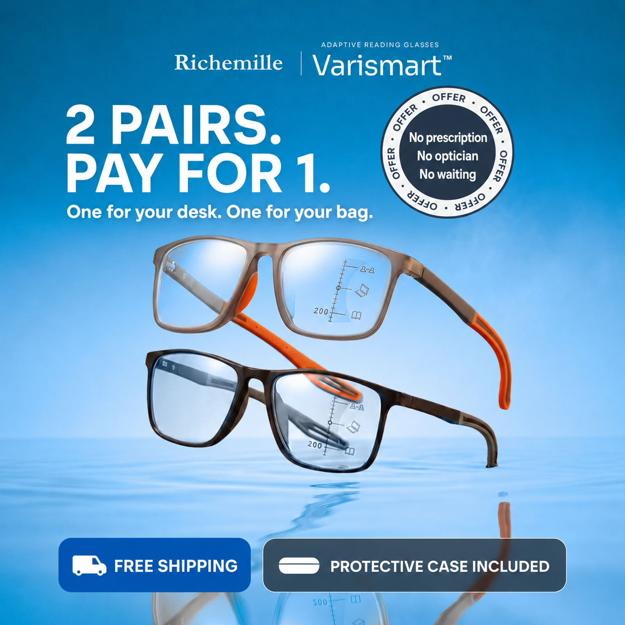 VariSmart™ Multifocal Glasses + Case Included — One Pair. Every Distance.